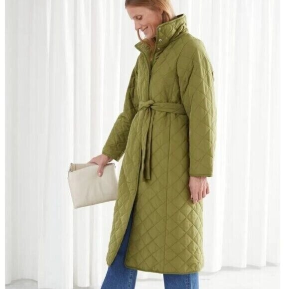 & Other Stories Belted Long Quilted Coat